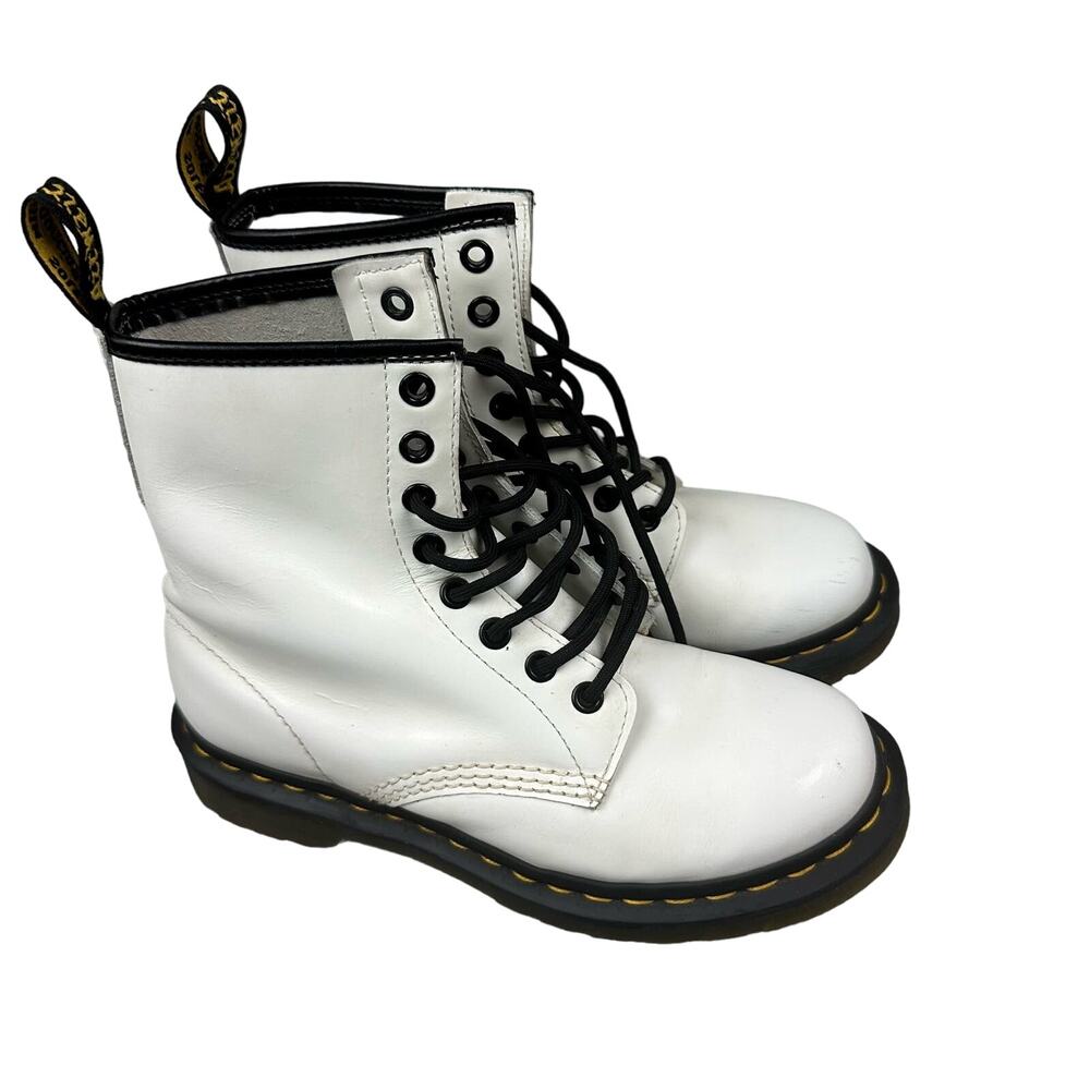 Dr. Martens 1460 Combat Boots Womens 6 White Smooth Leather 8-Eye Good Condition